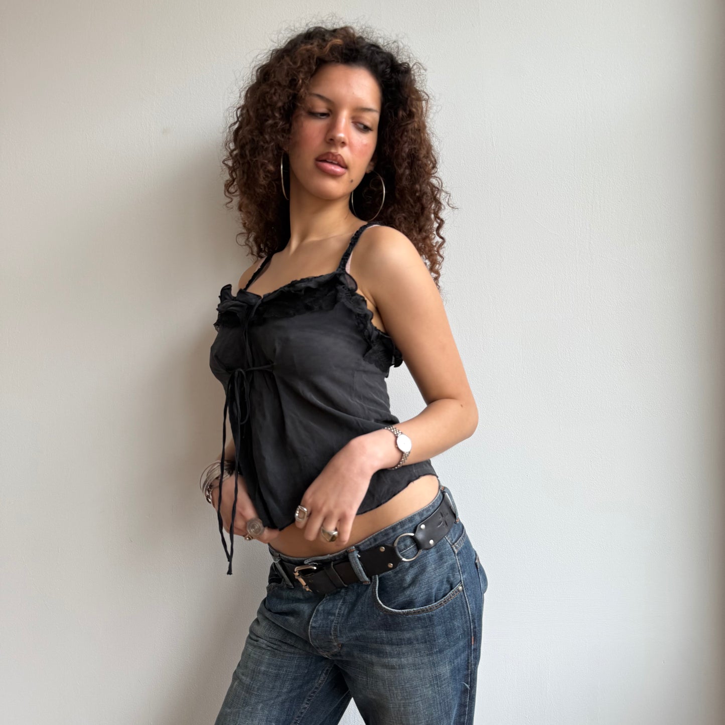 Black tie front cami - Size S