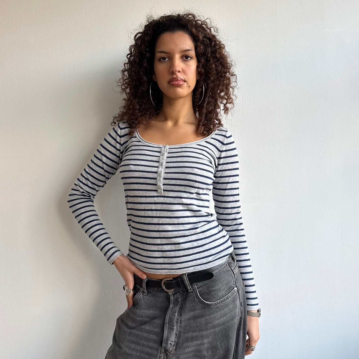 Grey navy stripe knit - Size S