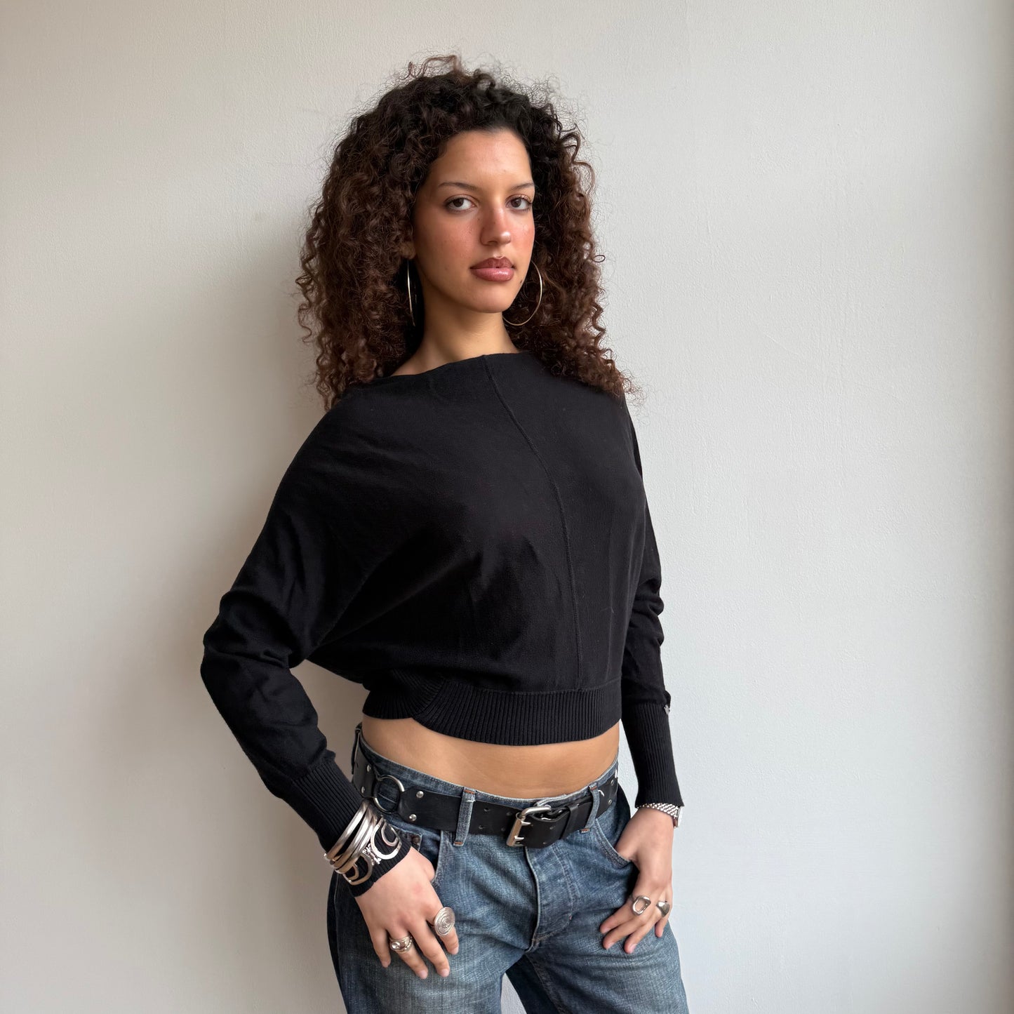 Black slouchy batwing knit - Size S