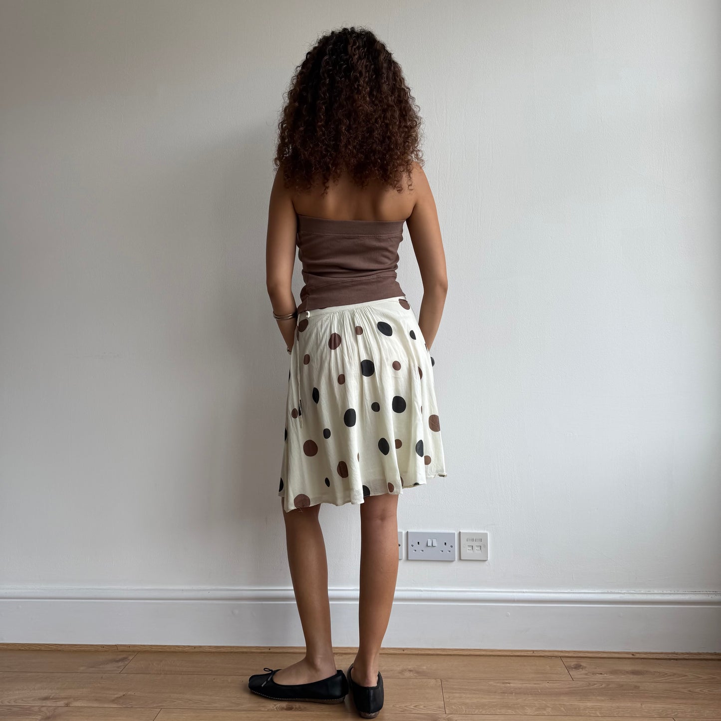 Cream polka dot midi skirt - Size S
