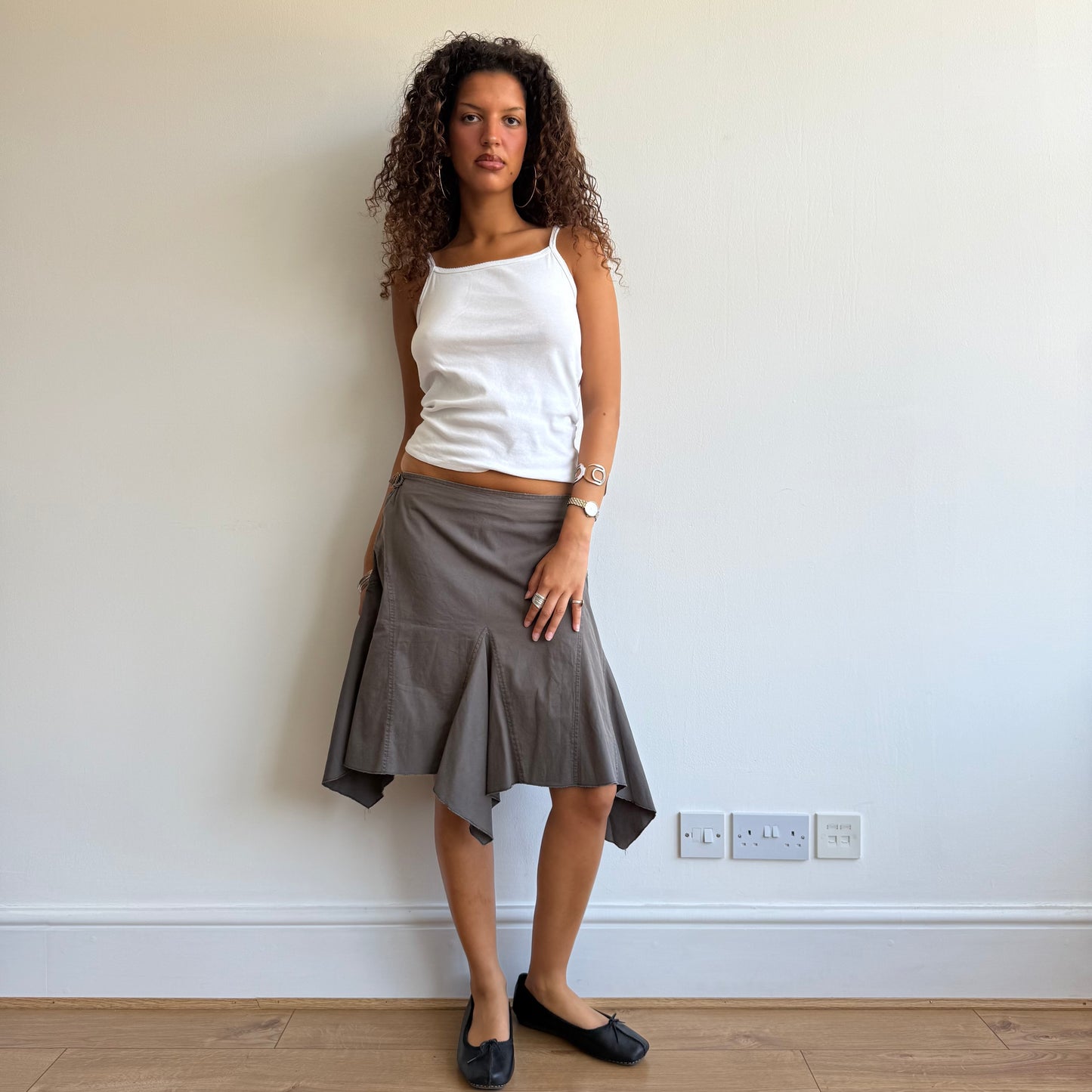 Khaki buckle midi skirt - Size M