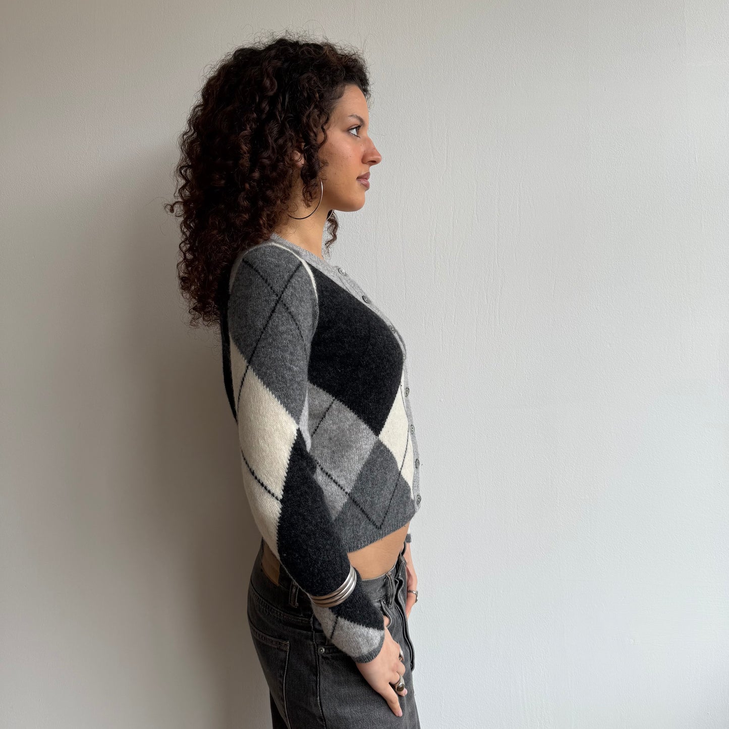 Grey argyle cardigan - Size S