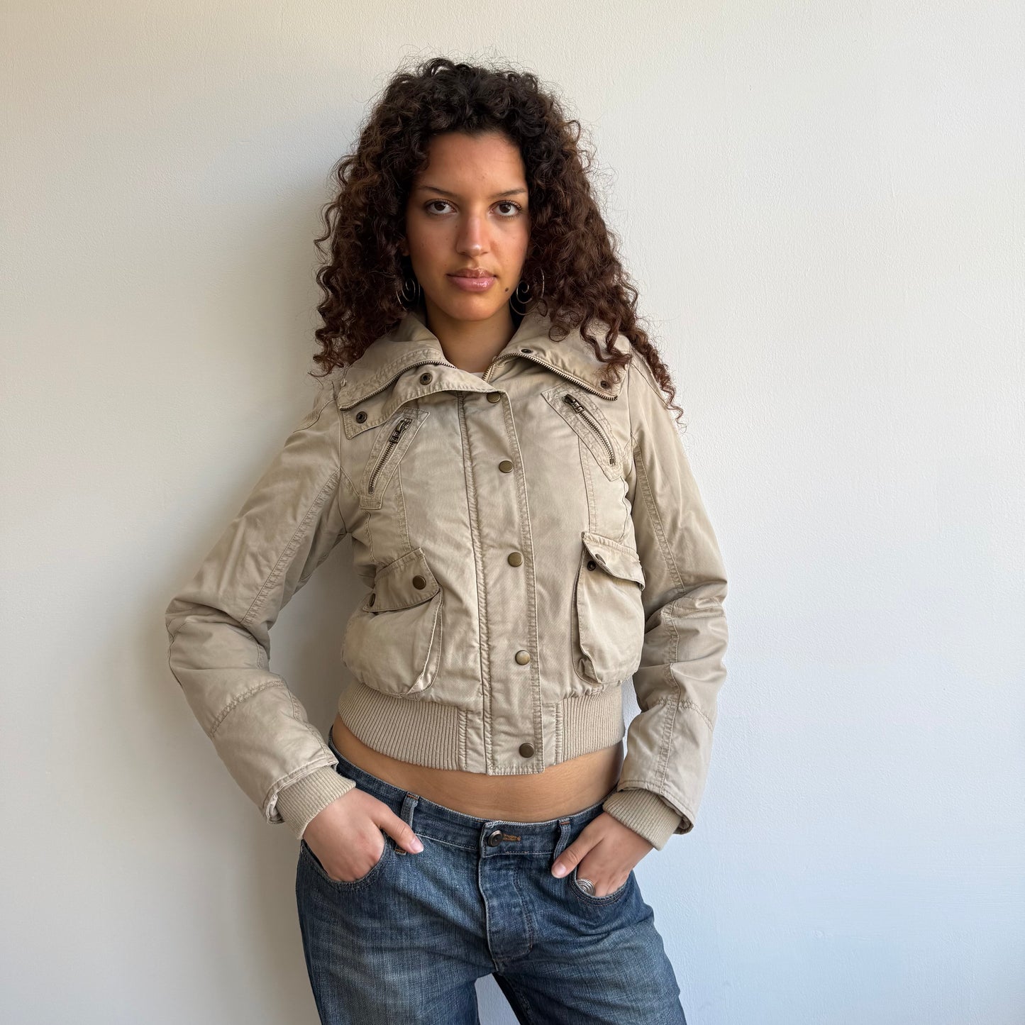 Beige cargo bomber jacket - Size S