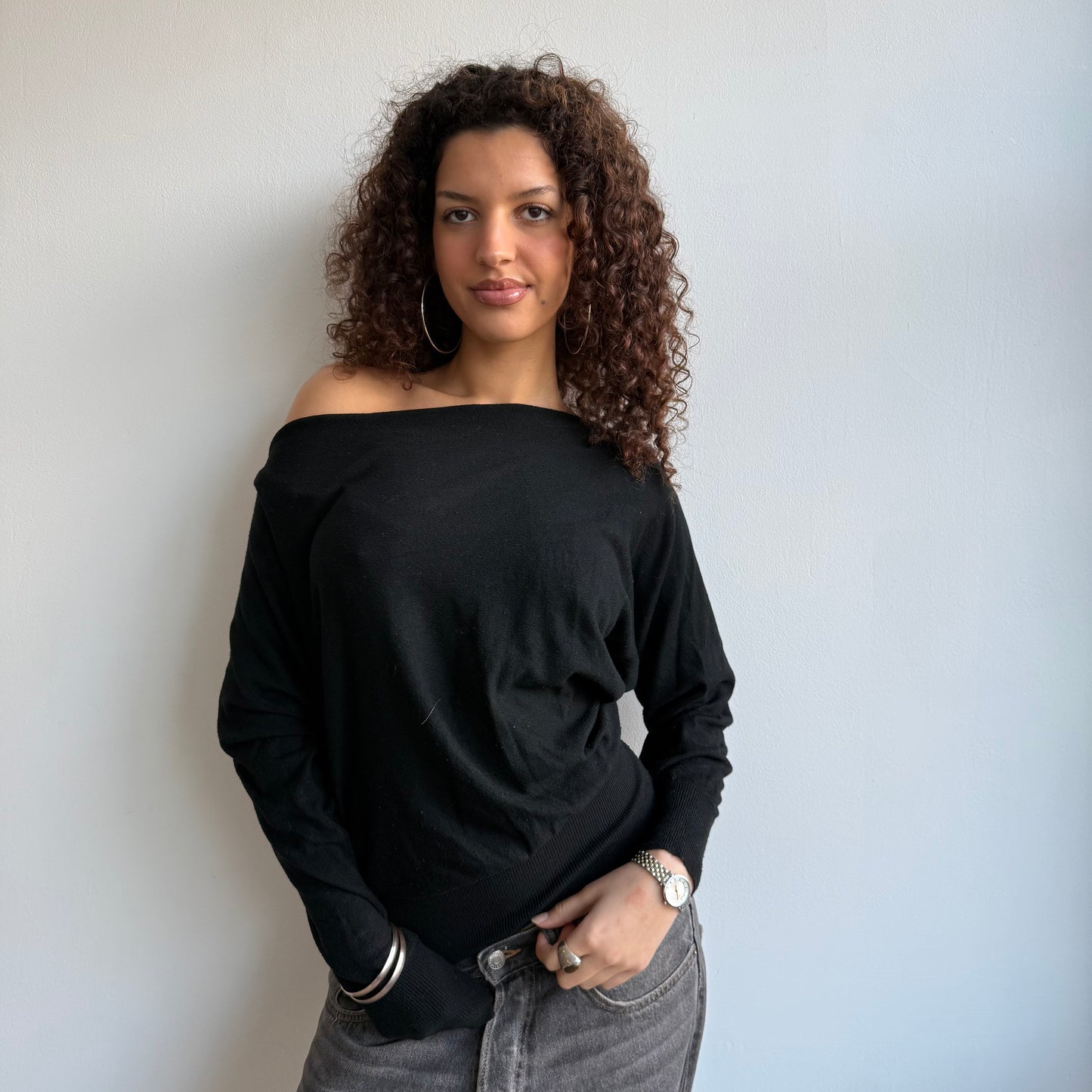Black slouchy knit jumper - Size S