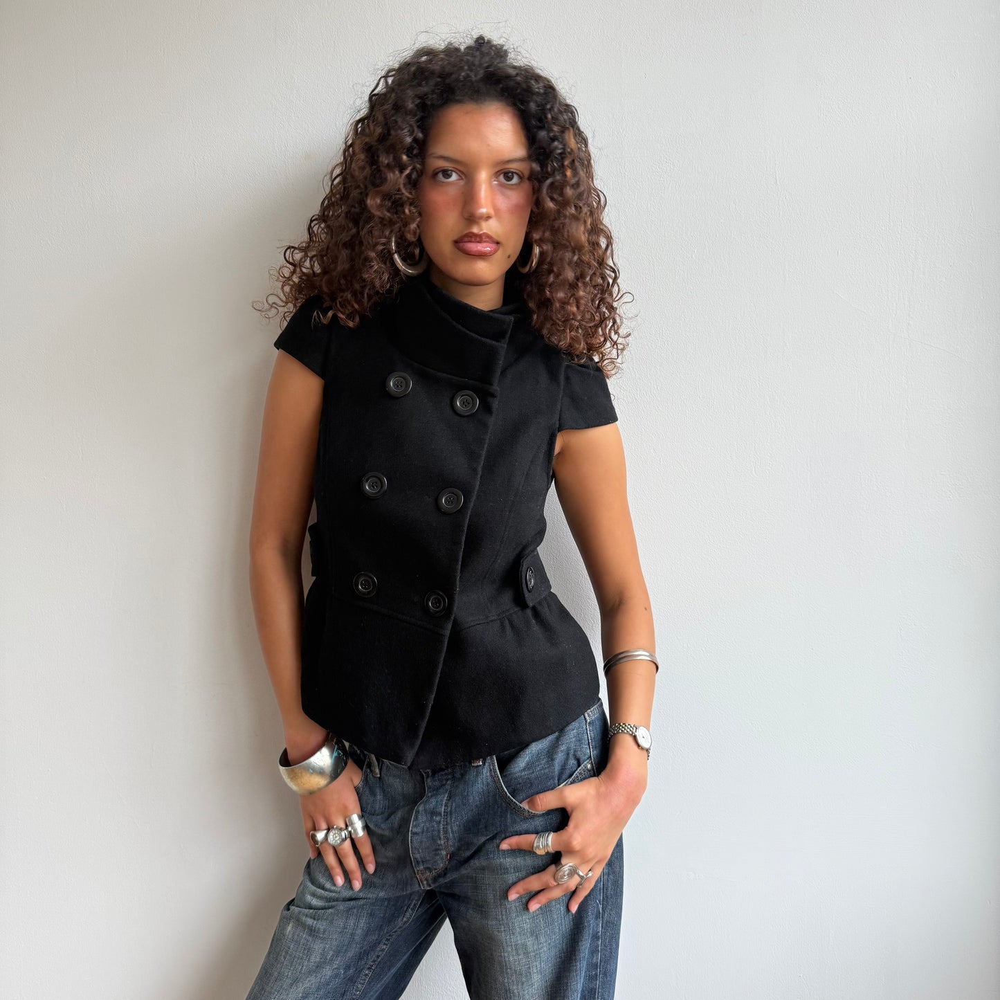 Black short sleeve peacoat - Size S