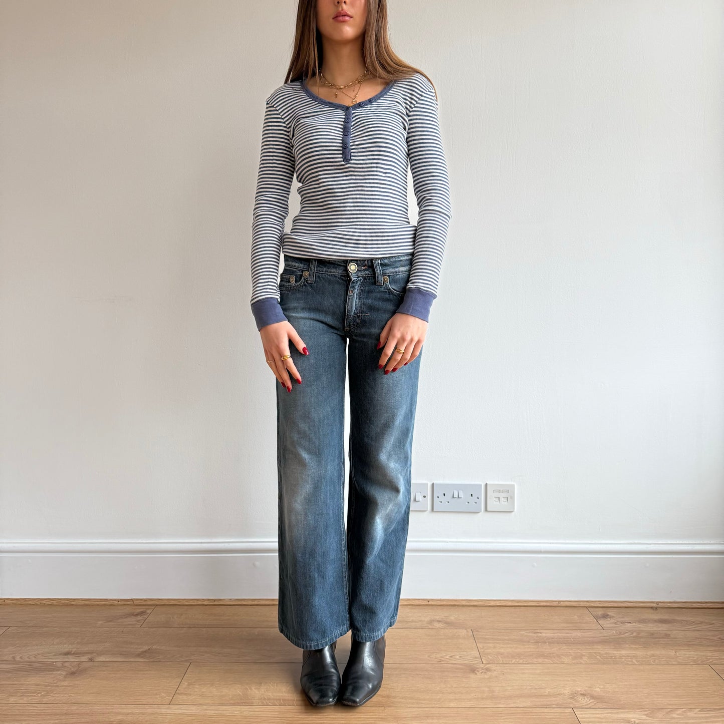 Blue stripe ribbed top - Size S/M