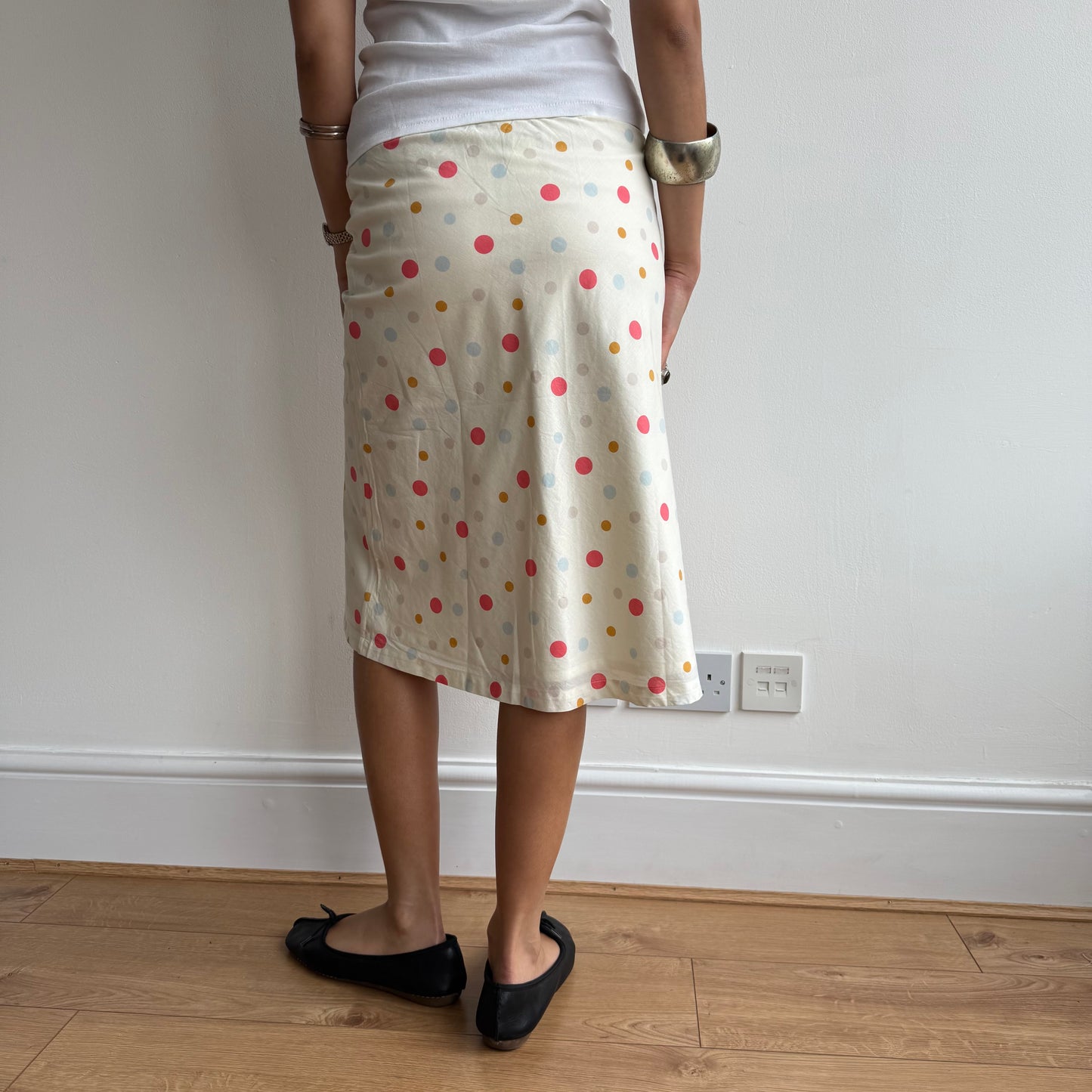 Cream rainbow polka dot midi skirt - Size S
