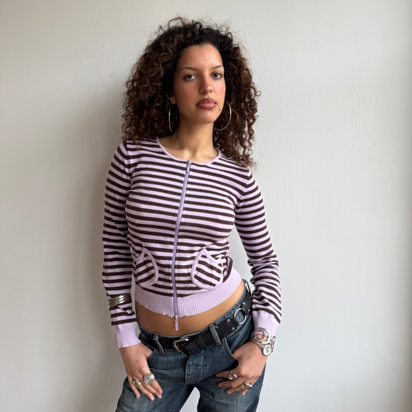 Pink striped zip knit - Size S