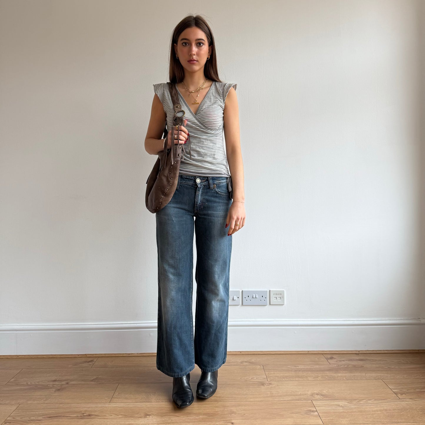 Brown leather tassle bag