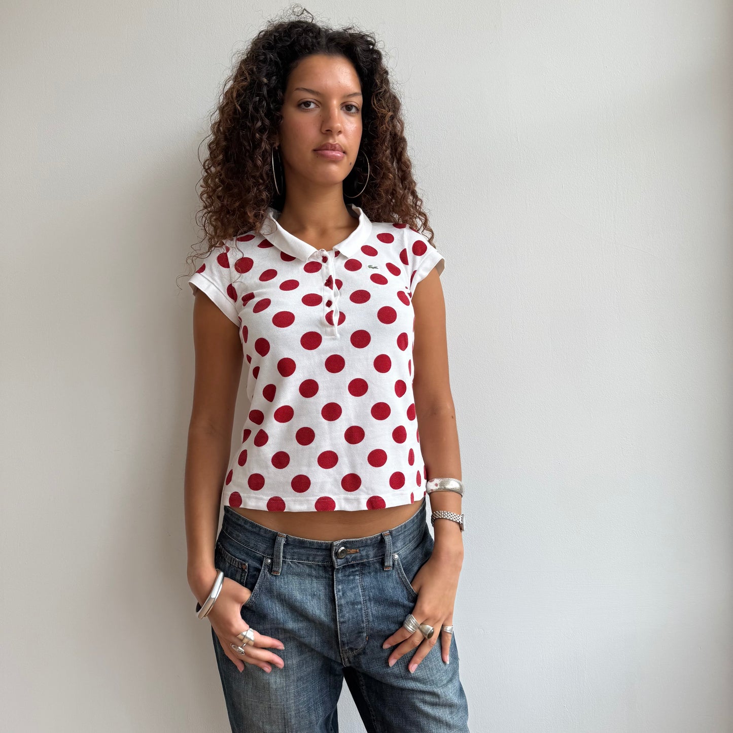 Red polka dot Lacoste polo - Size S/M
