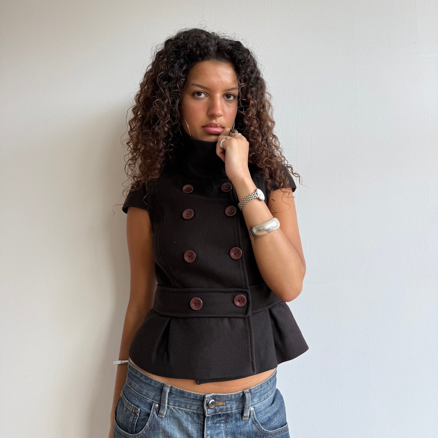 Brown short sleeve peacoat - Size XS + S