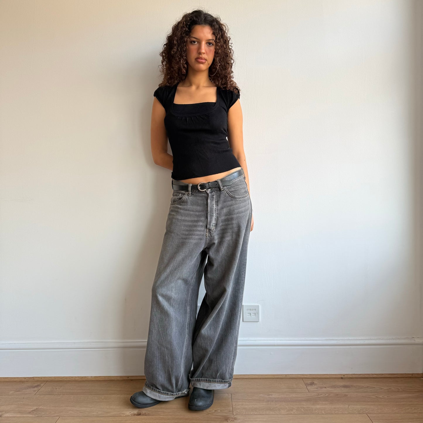 Black knit tie-back top - Size S