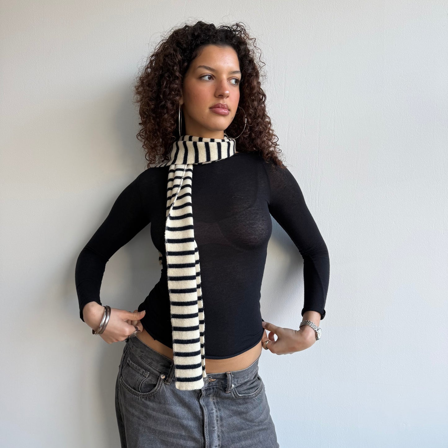 Navy + cream striped scarf