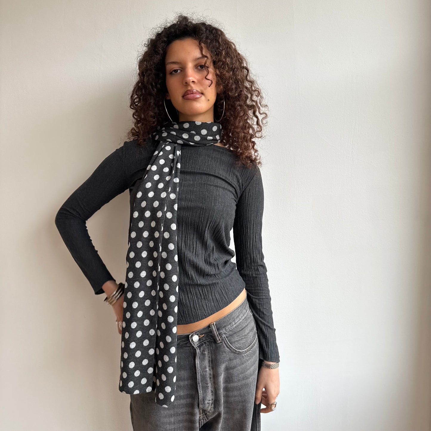 Dark grey polka dot scarf