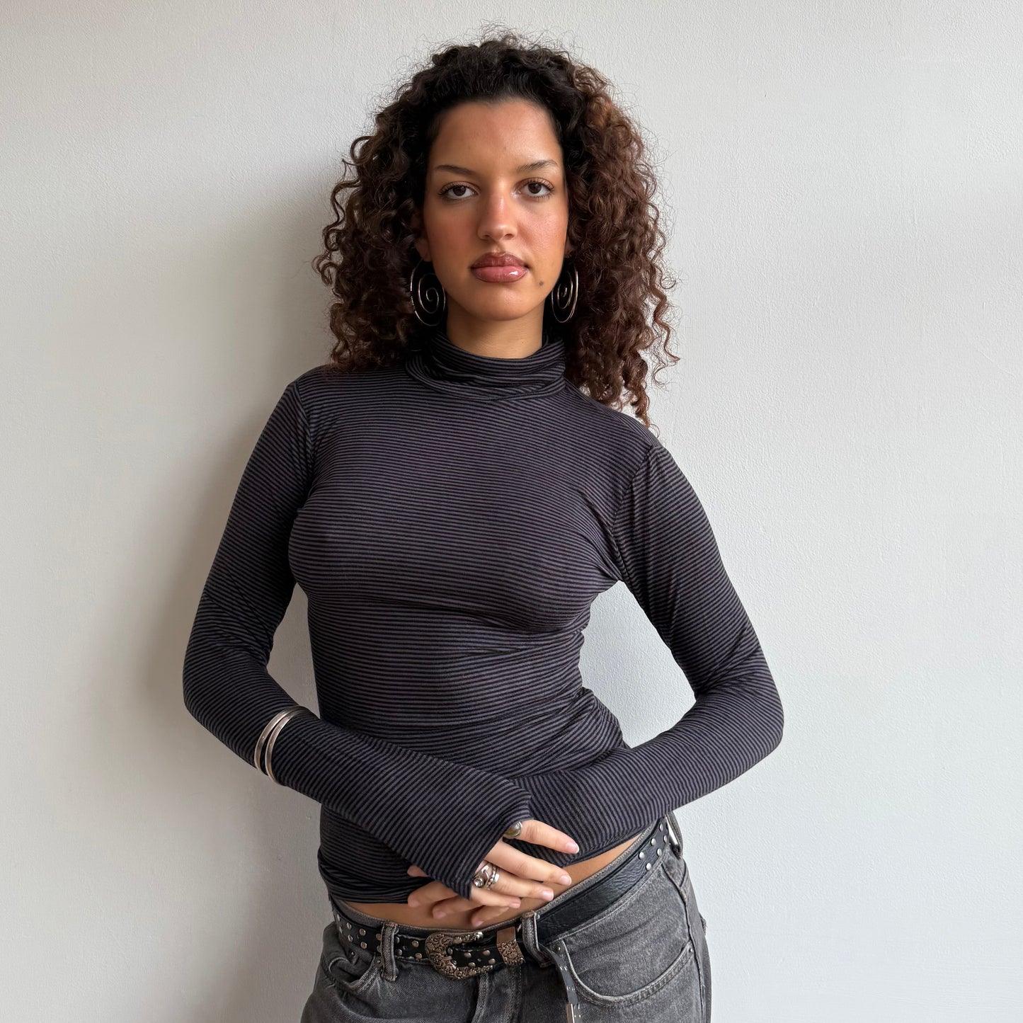 Black and grey striped roll neck - Size S