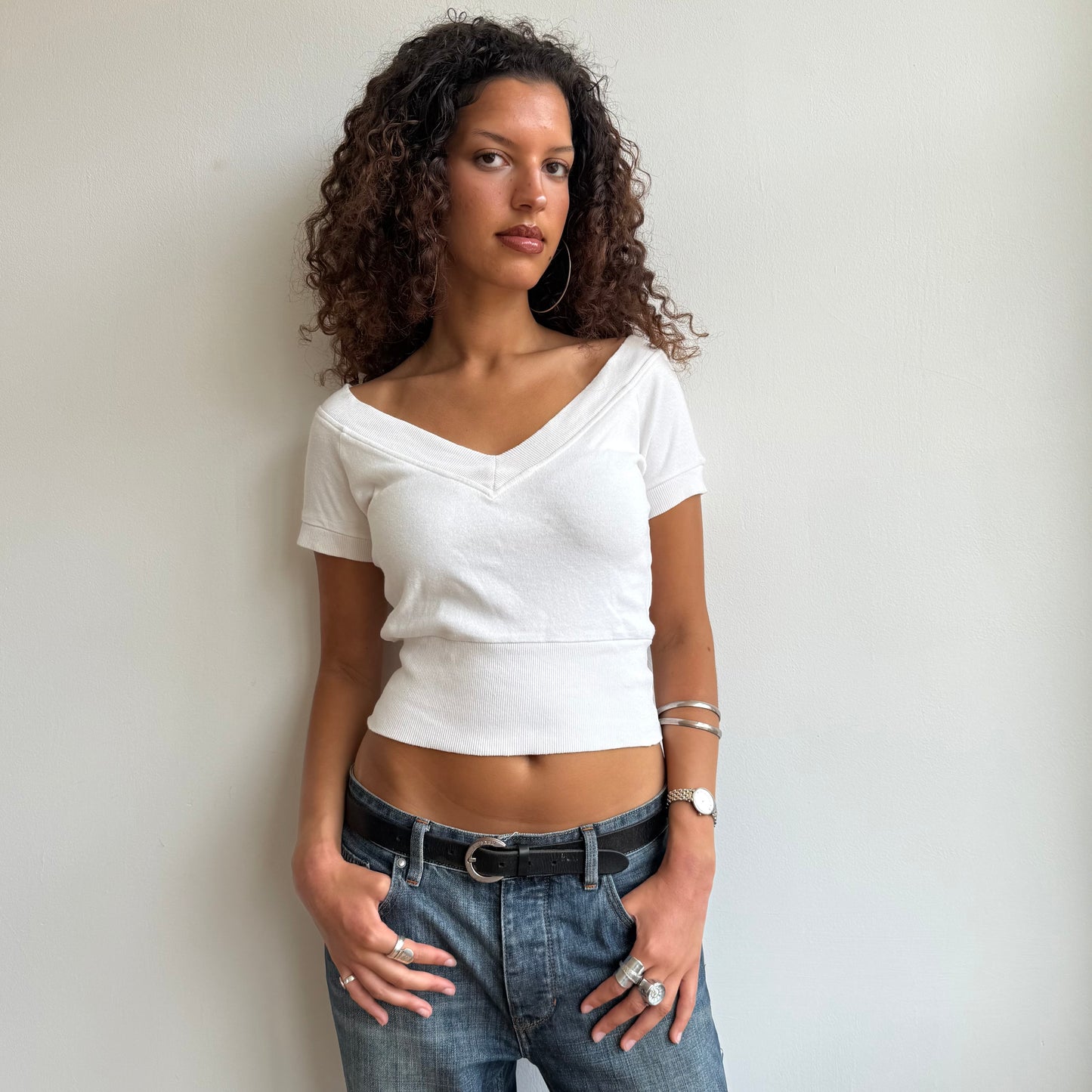 White v-neck top - Size S