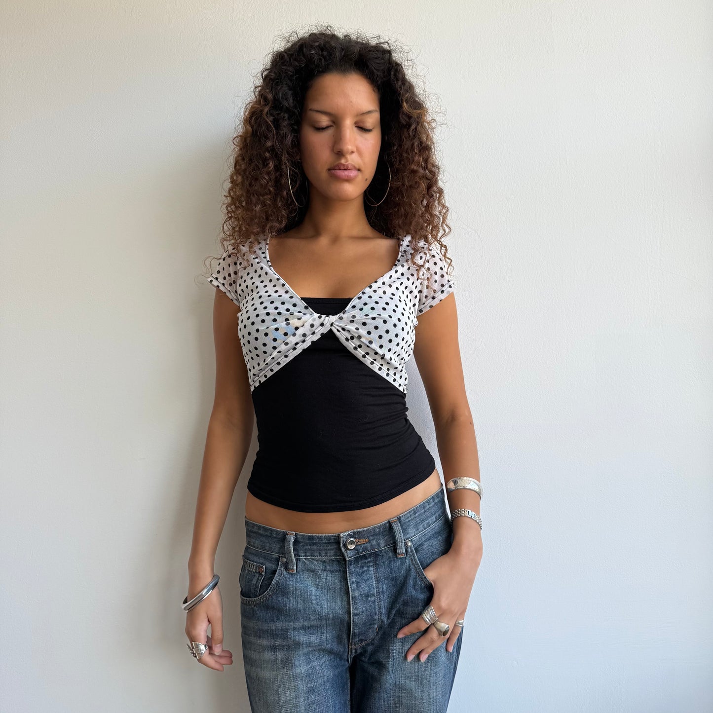 Polka dot bi-material top - Size S