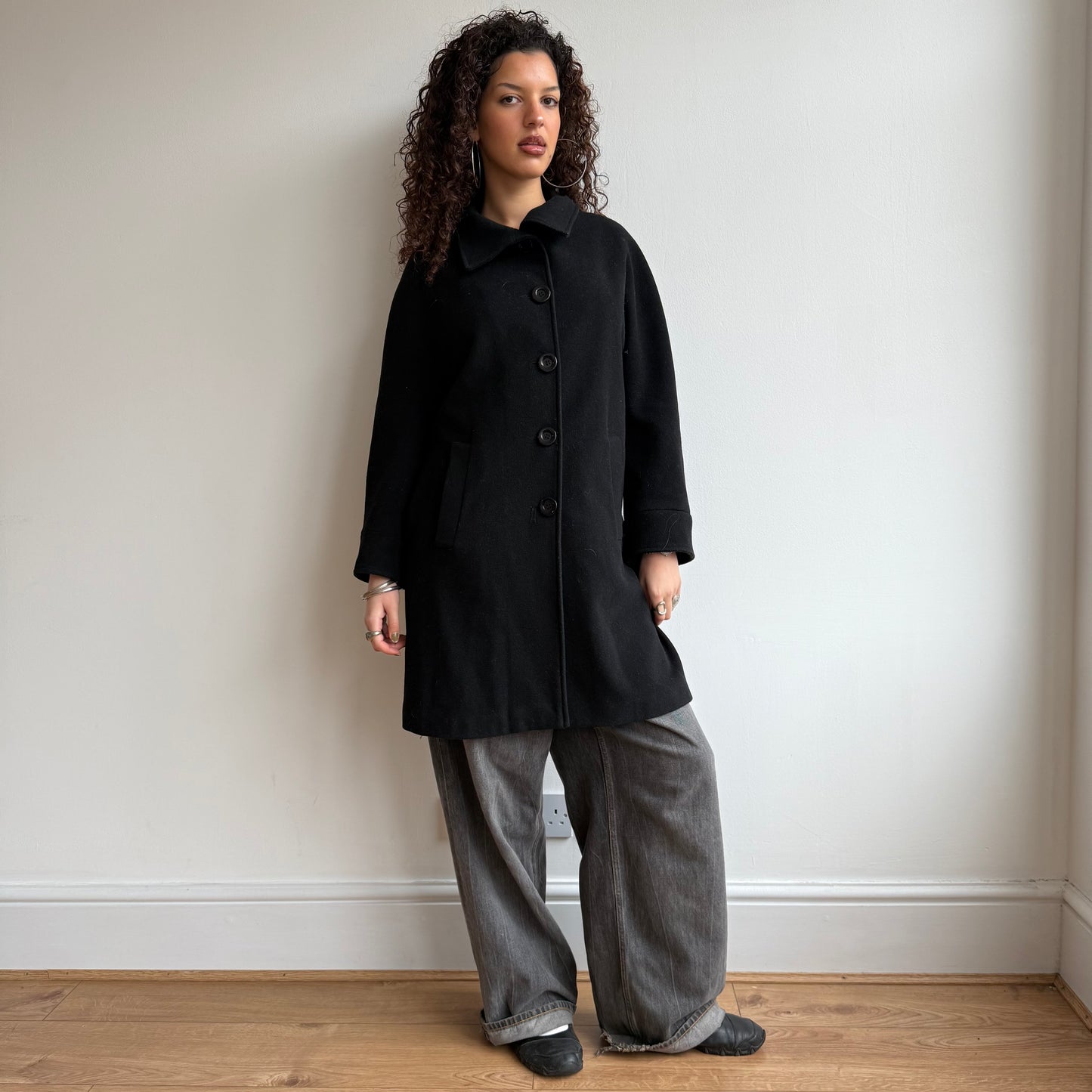 Black long wool coat - Size S/M