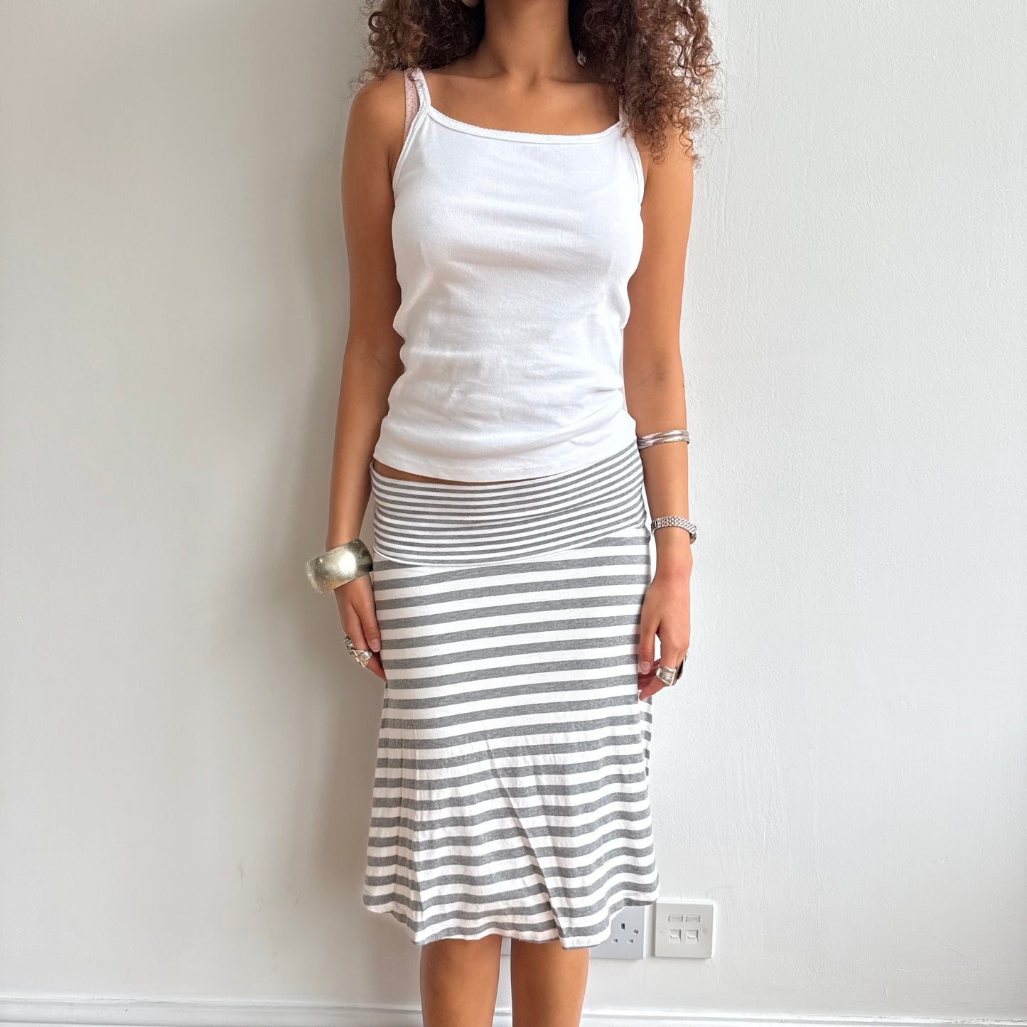 Grey striped midi skirt - Size S
