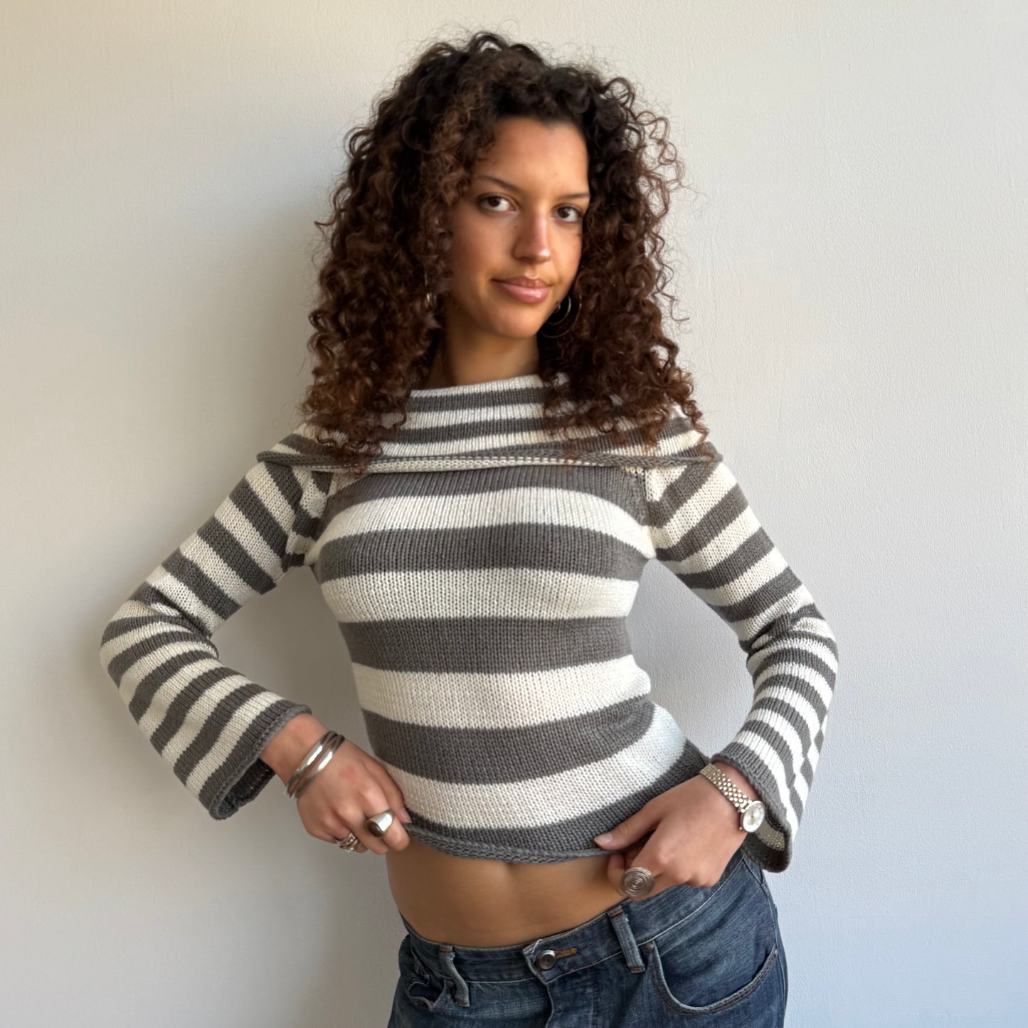 Grey stripe bardot knit - Size S