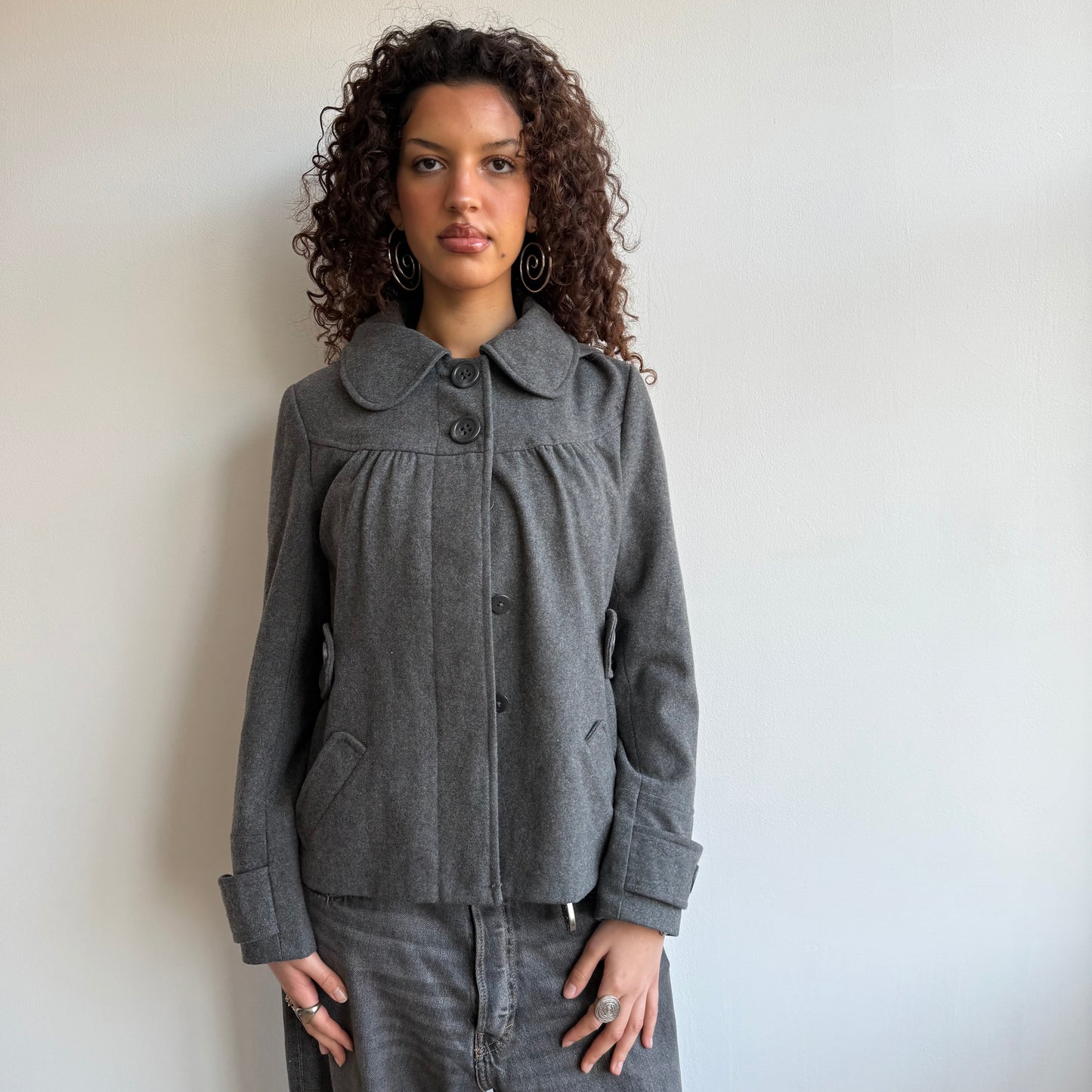 Grey hood peacoat - Size S