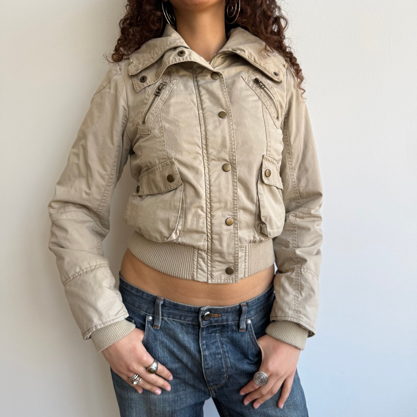 Beige cargo bomber jacket - Size S