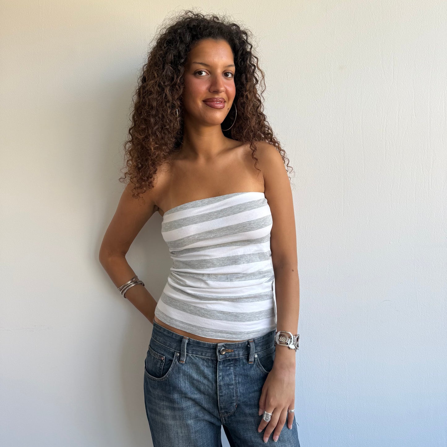Grey + white stripe bandeau - Size S