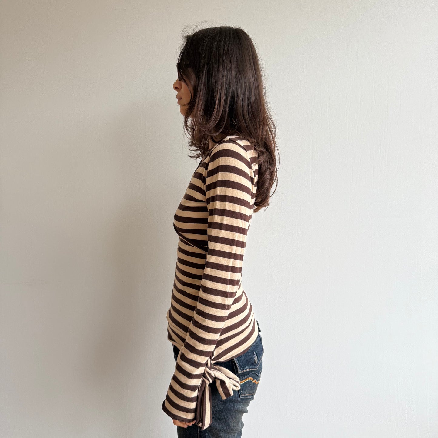 Beige striped wrap top - Size S