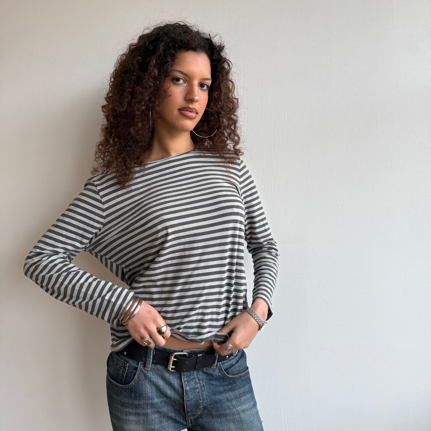 Grey stripe baggy top - Size M/L