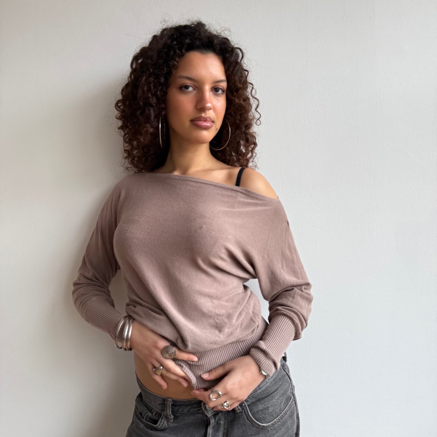 Beige slouchy knit jumper - Size S-M