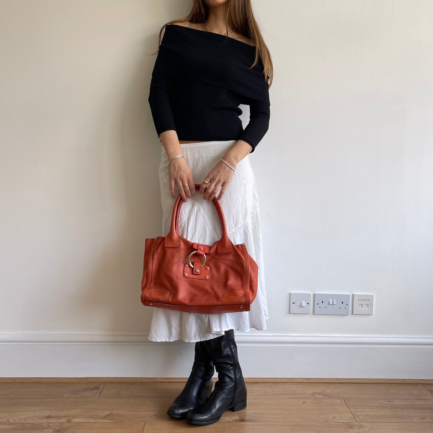 Orange leather slouchy bag