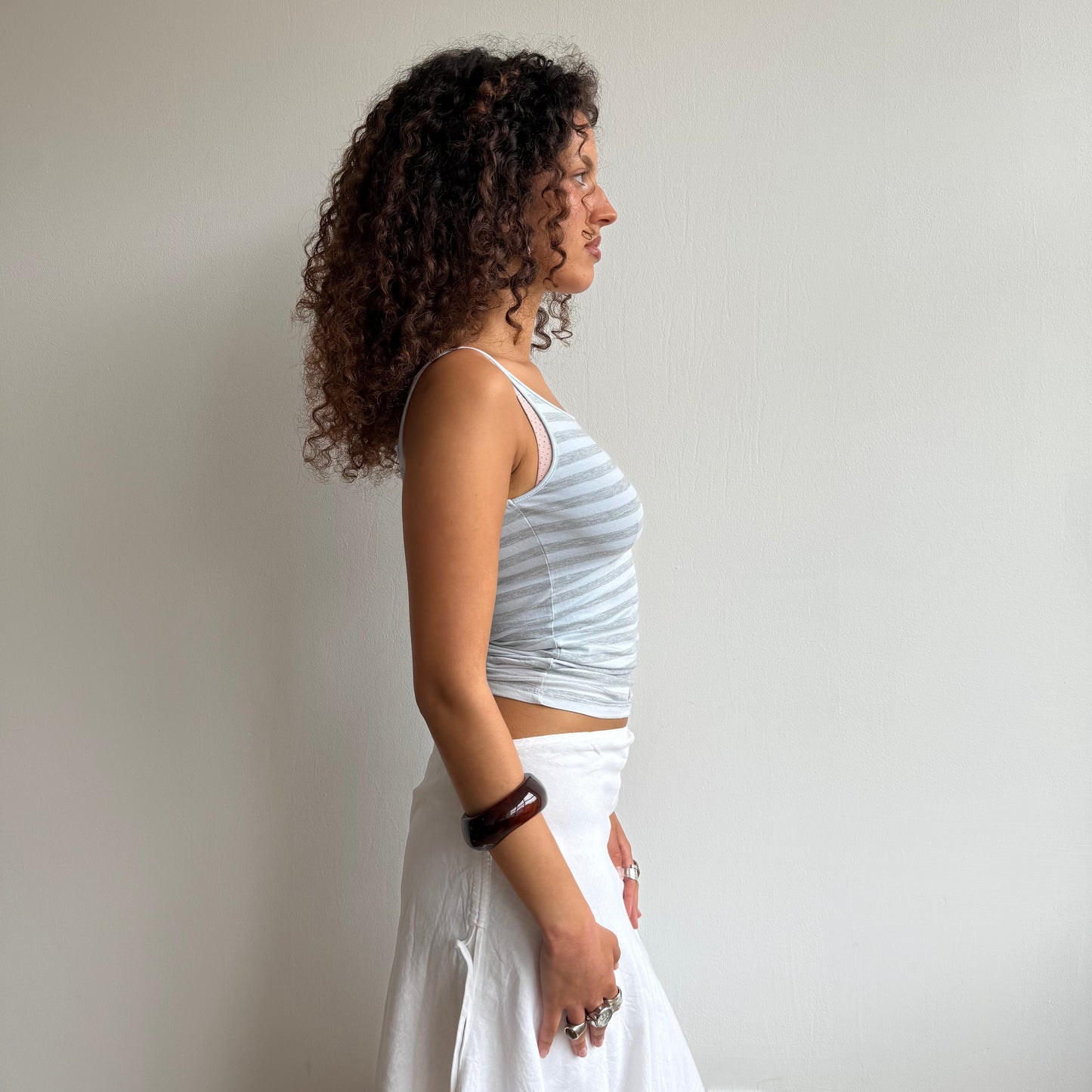 Grey + blue striped cami - Size S