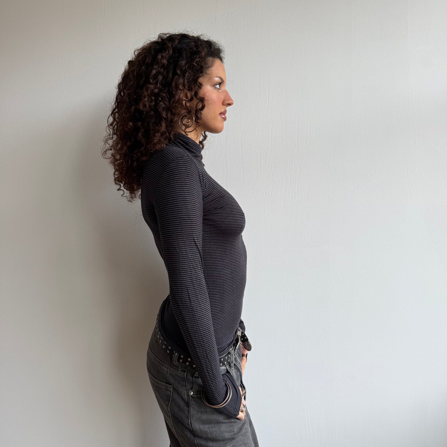 Black and grey striped roll neck - Size S