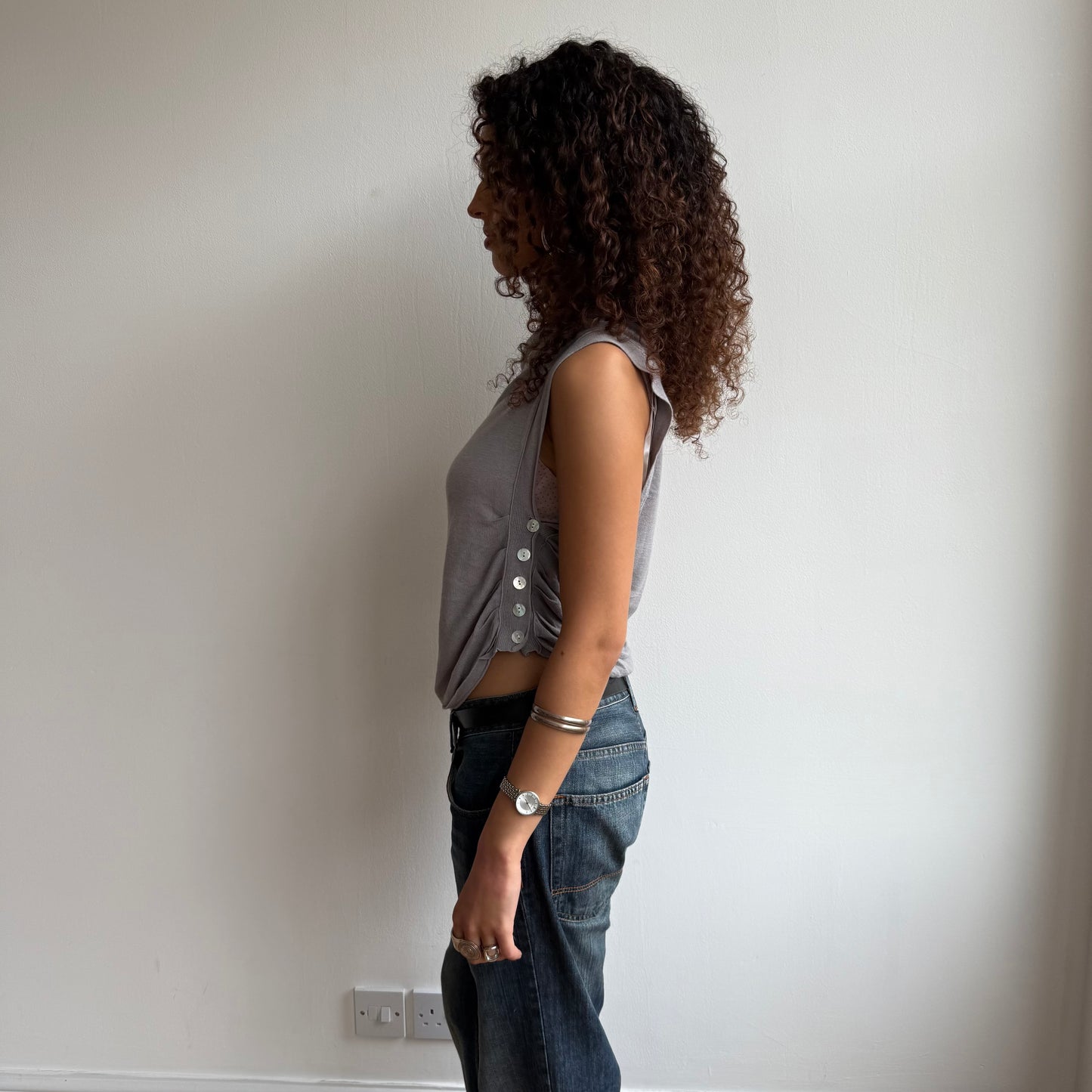 Grey slouchy button knit - Size M