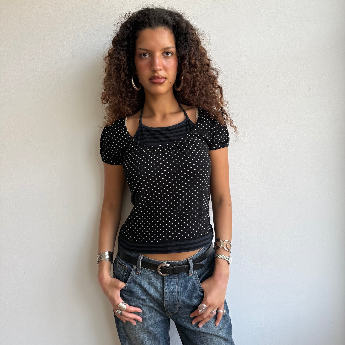 Polka dot striped halter top - Size S