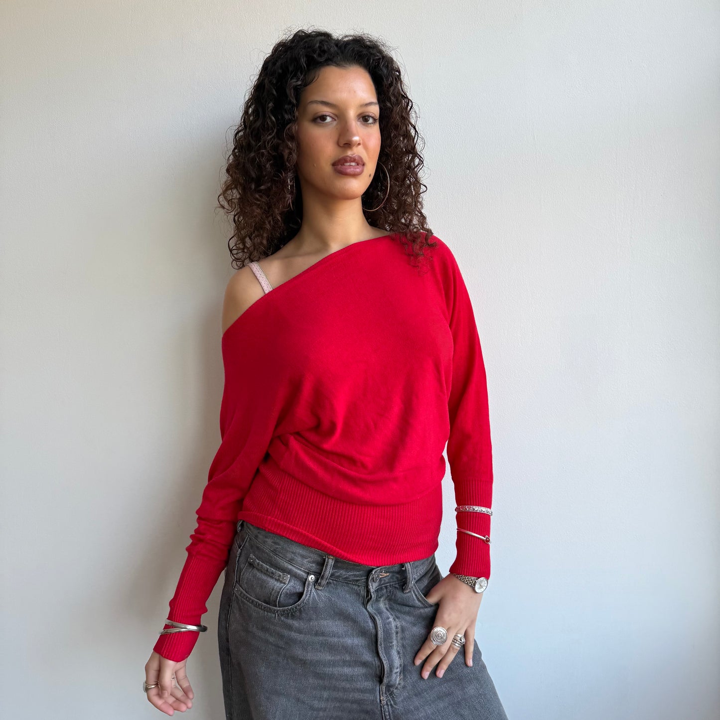 Red slouchy knit jumper - Size S-M
