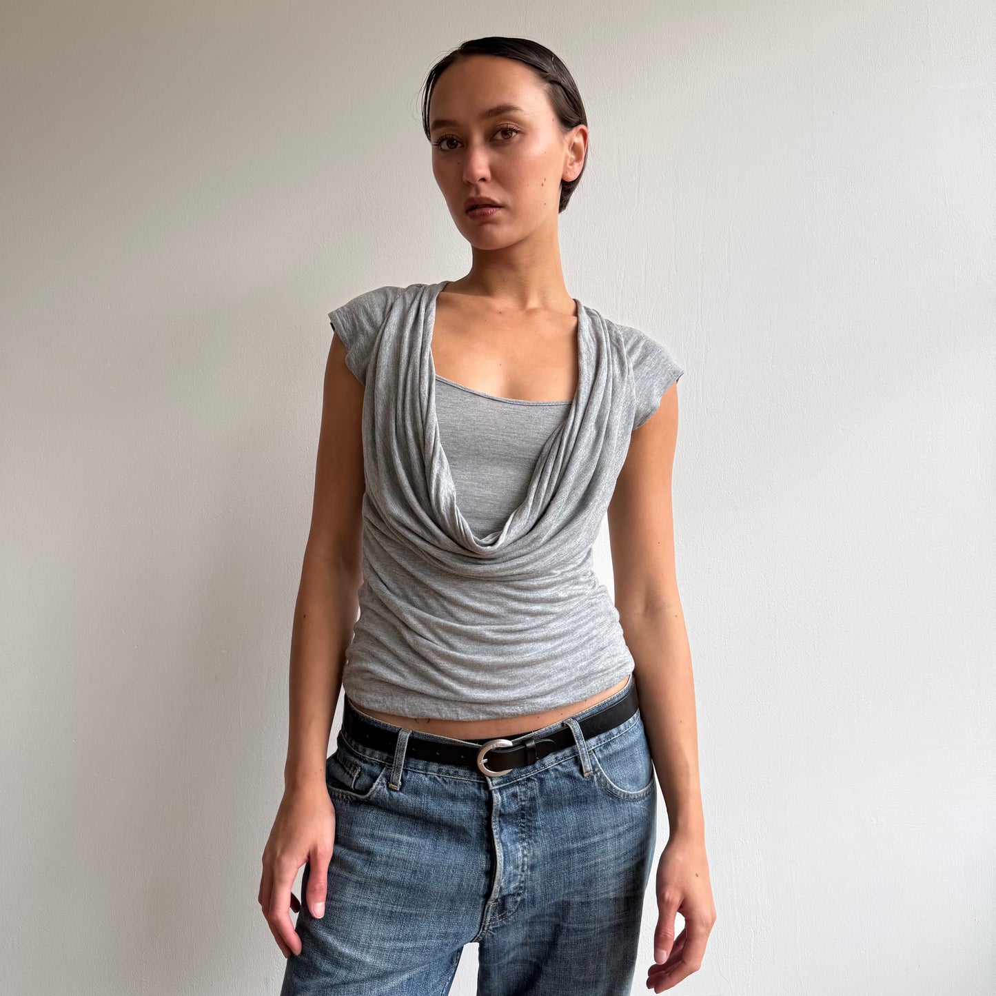 Grey cowl double layer backless top - Size S