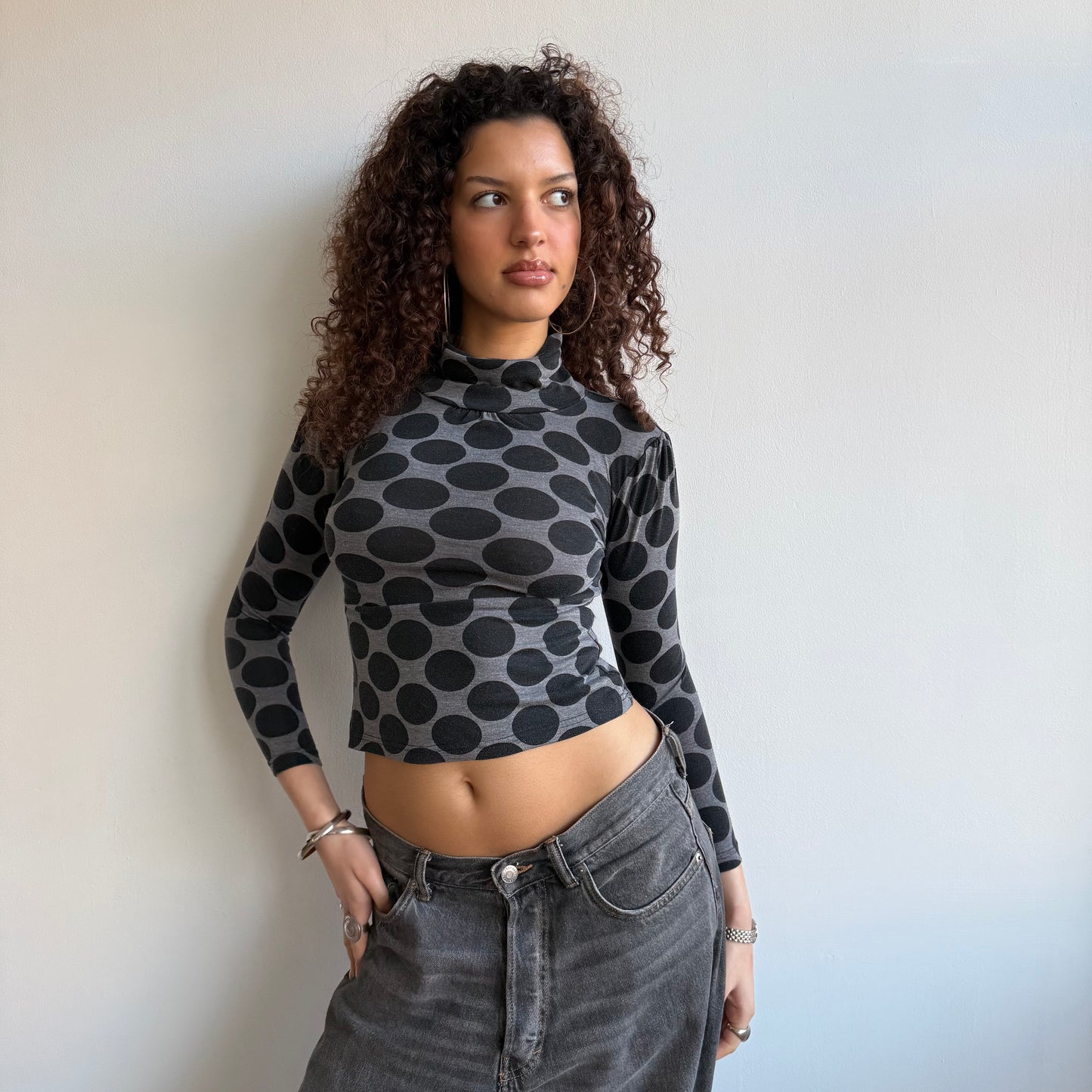 Grey polka dot roll neck - Size XXS