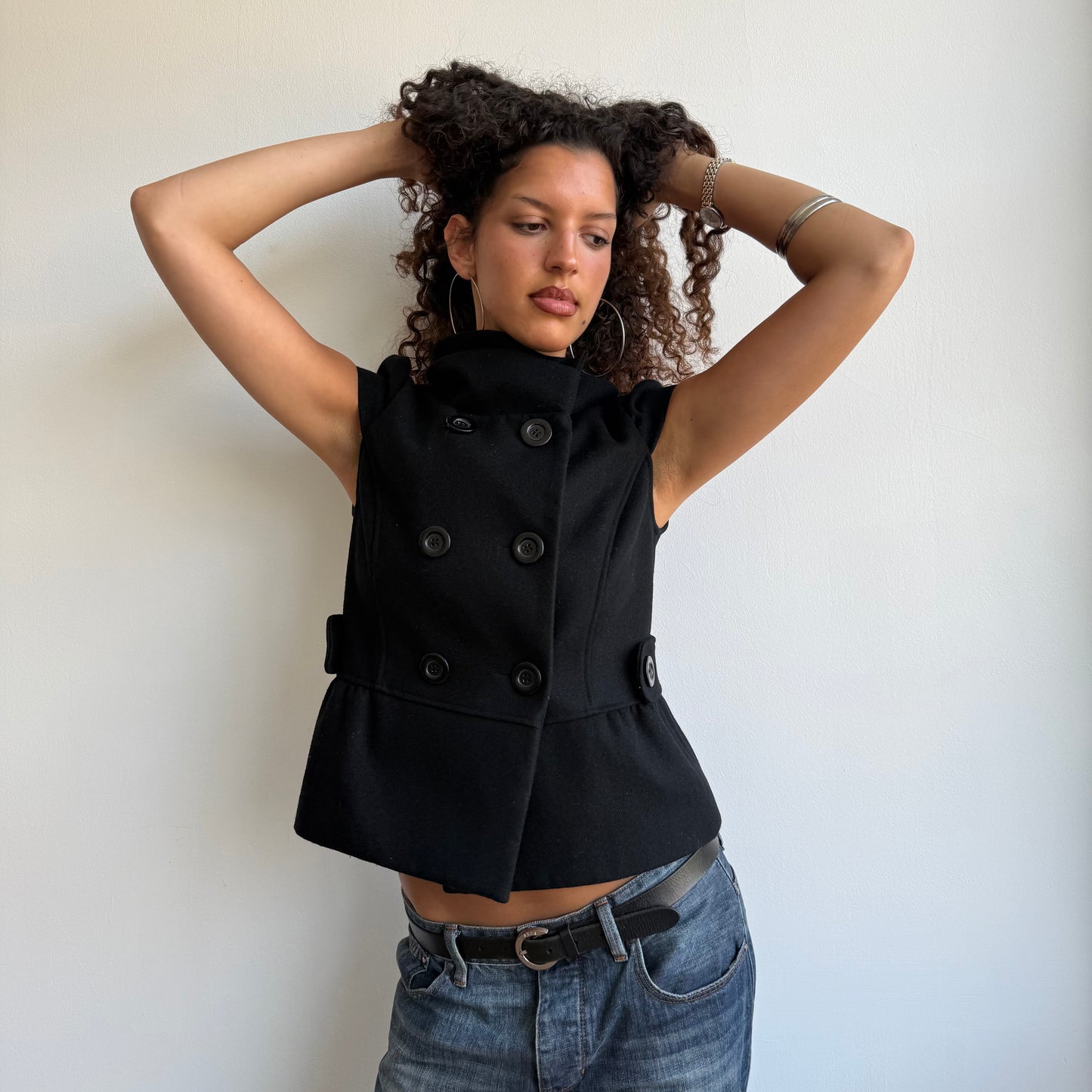 Black short sleeve peacoat - Size M