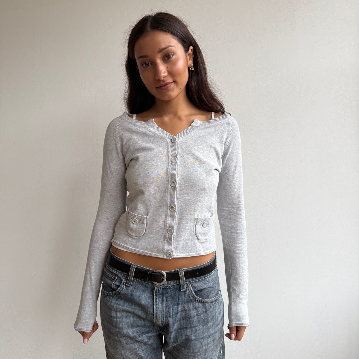 Grey button pocket cardi - Size S