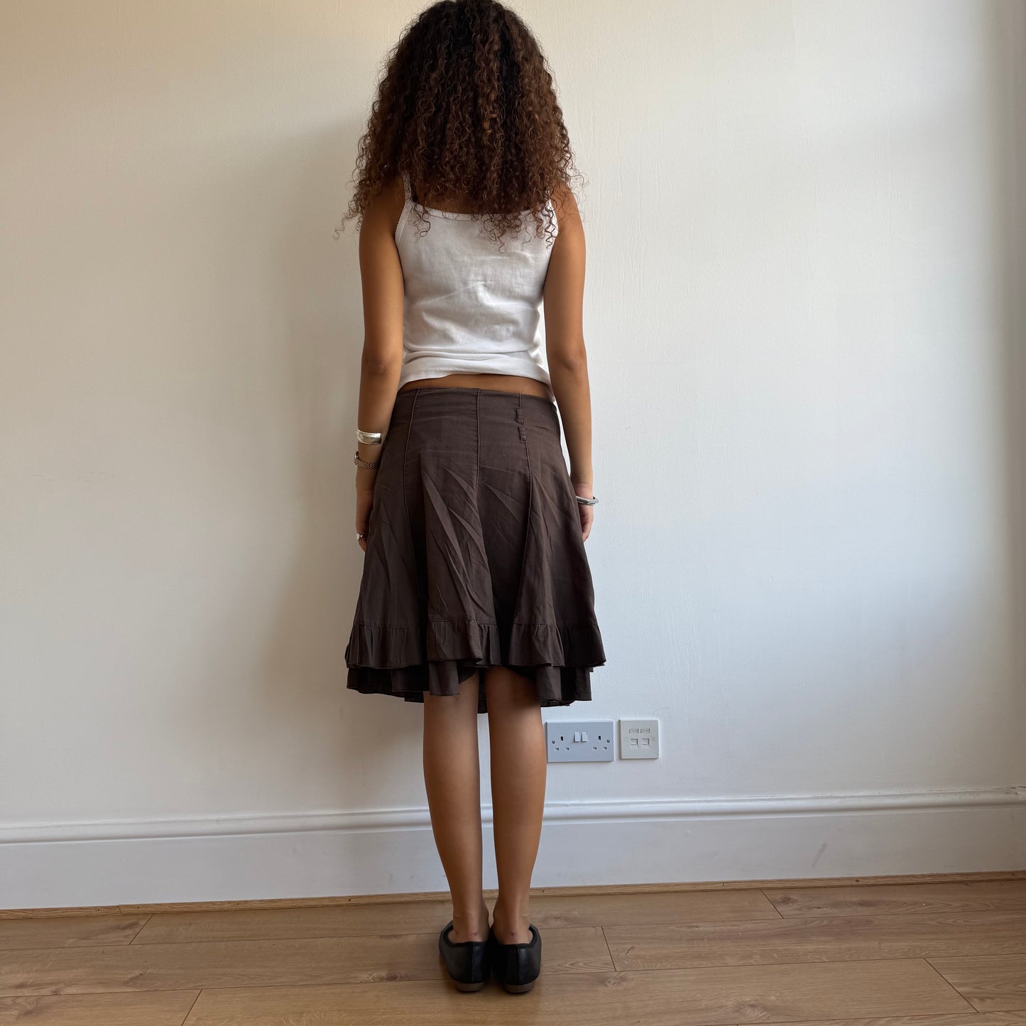 Brown linen ruffle skirt - Size S