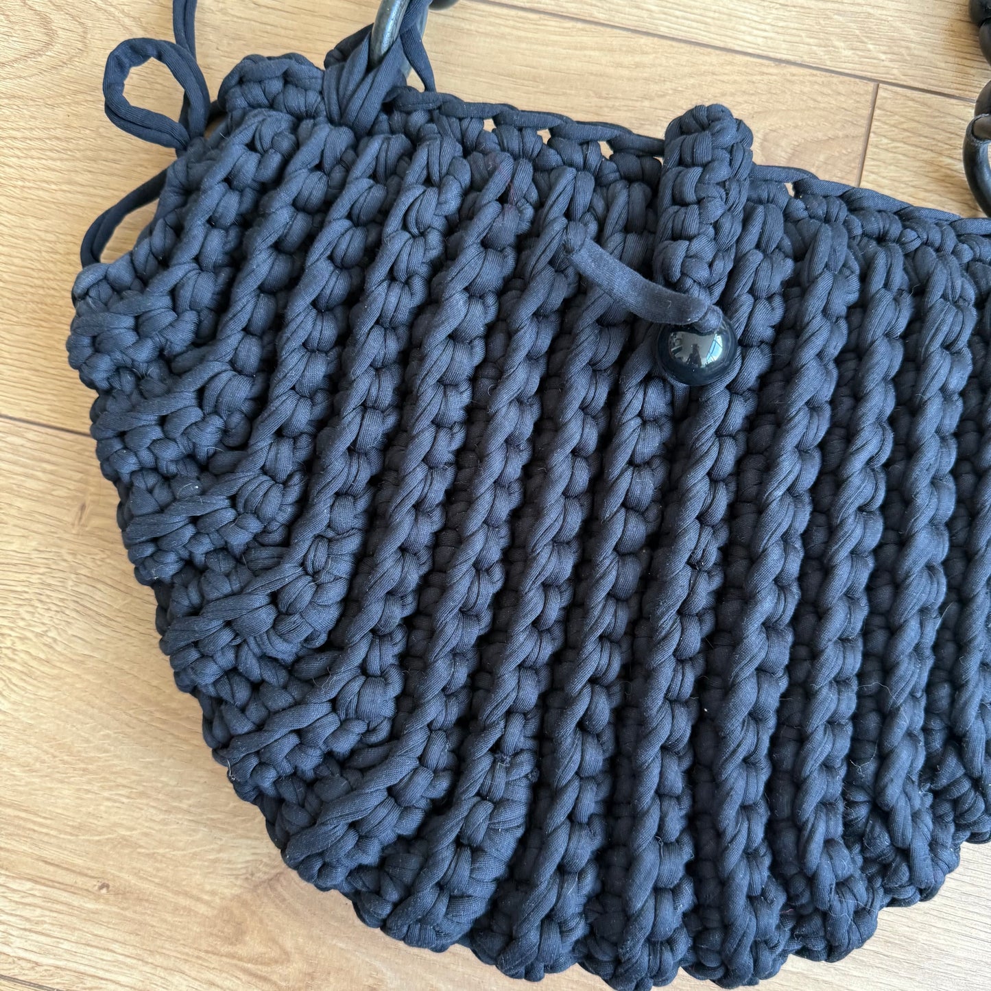 Black macrame hobo bag