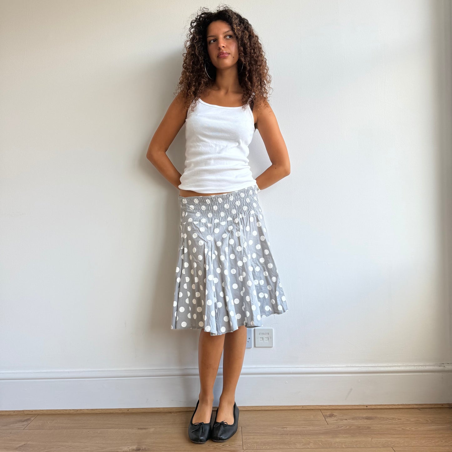 Smoke grey polka dot midi skirt - Size S
