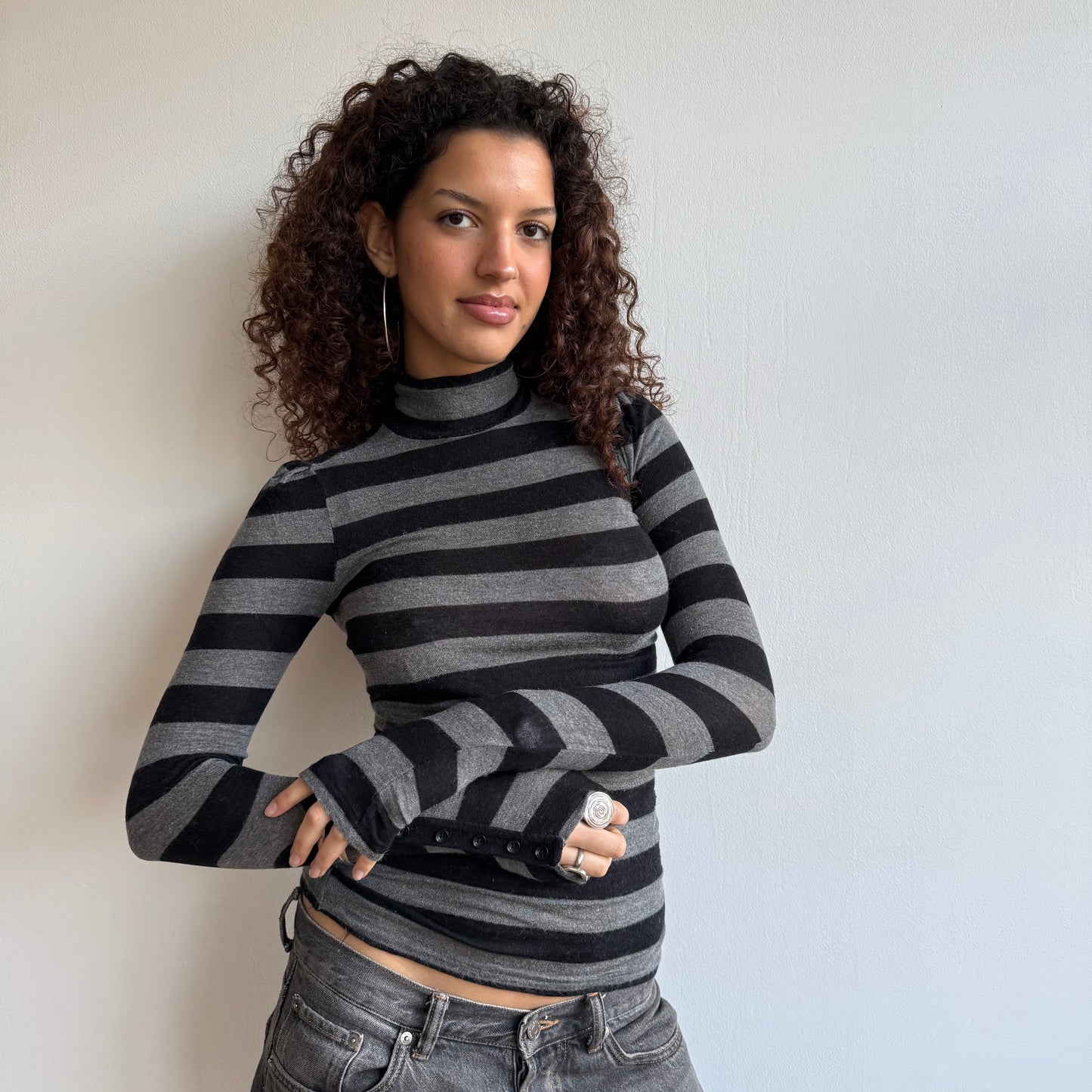 Striped button roll neck - Size S