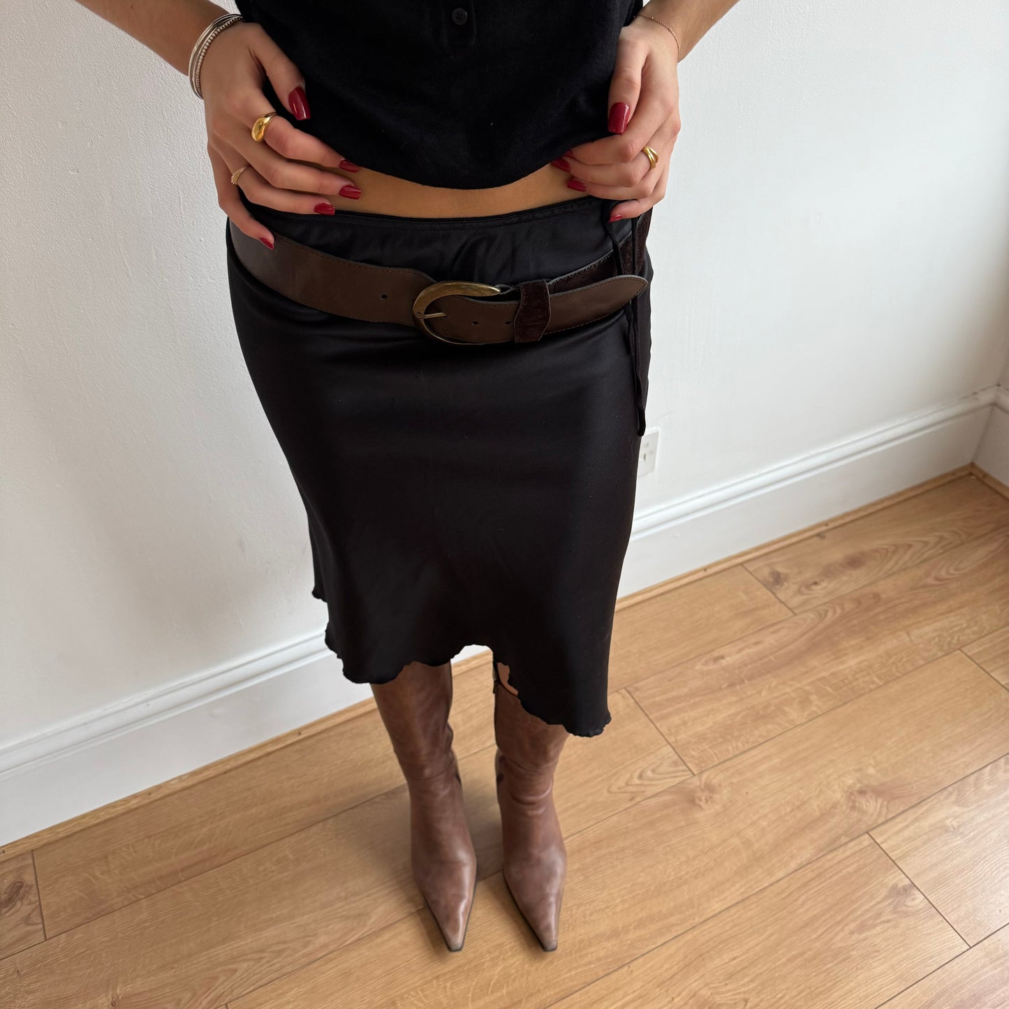 Brown bi-material belt - Size S