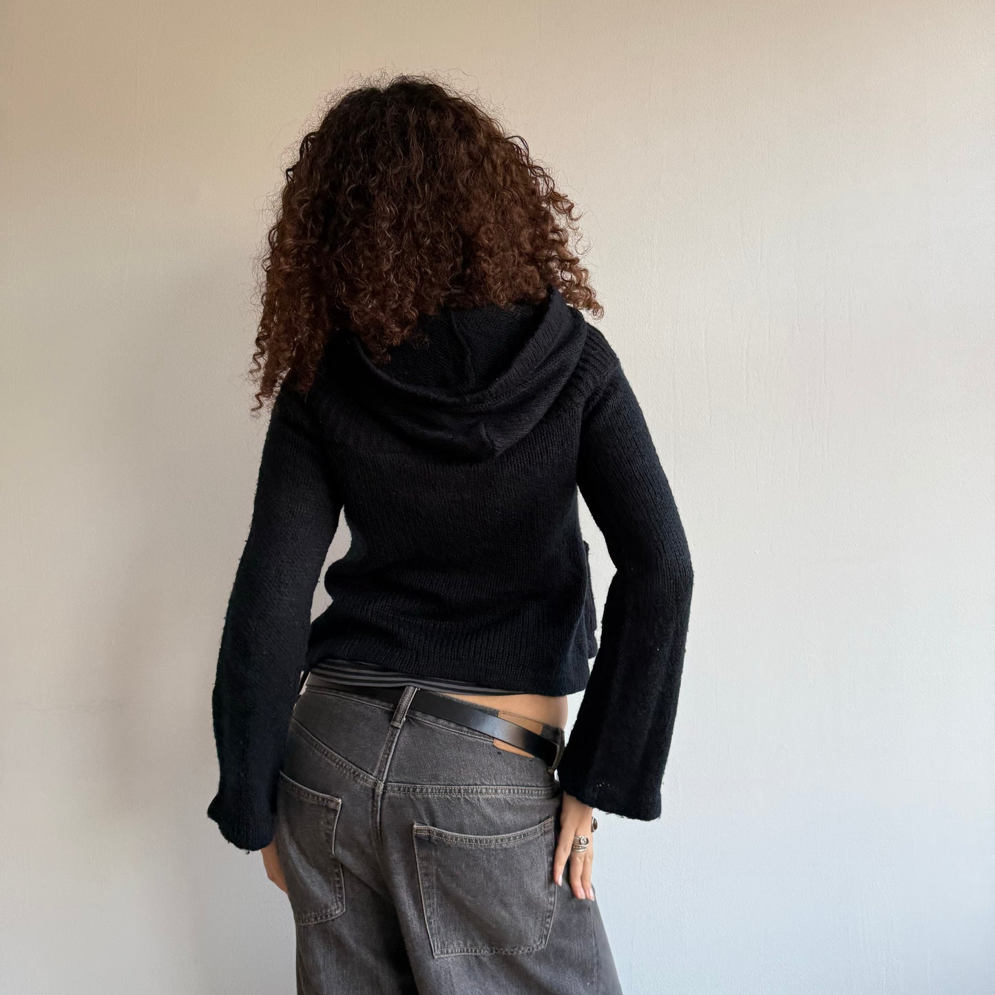 Black knit hoodie - Size S