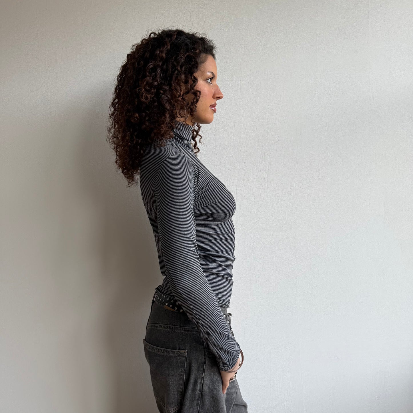 Black and grey striped roll neck - Size s