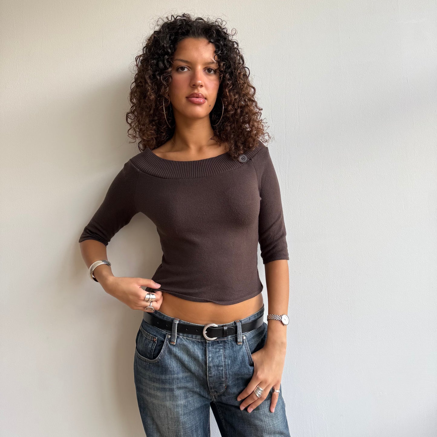 Brown 3/4 Bardot knit - Size S