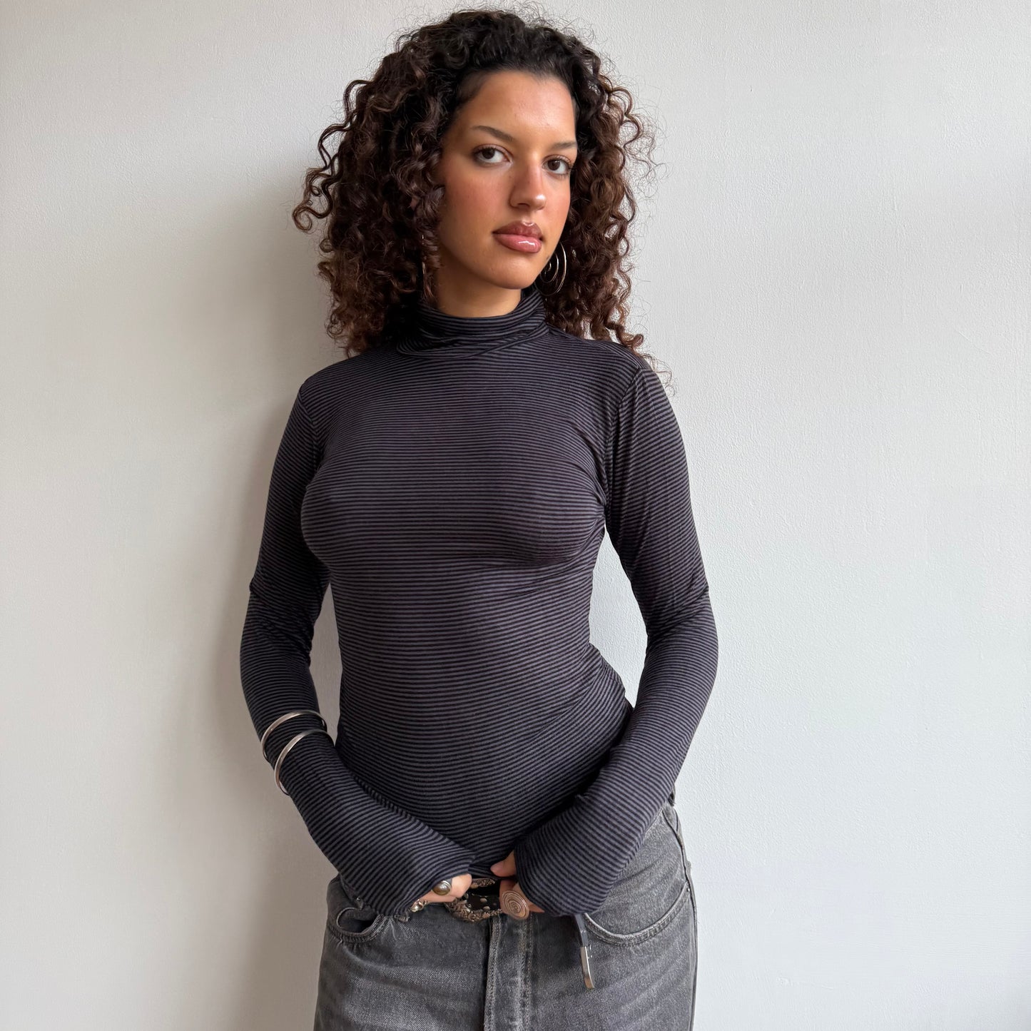 Black and grey striped roll neck - Size S