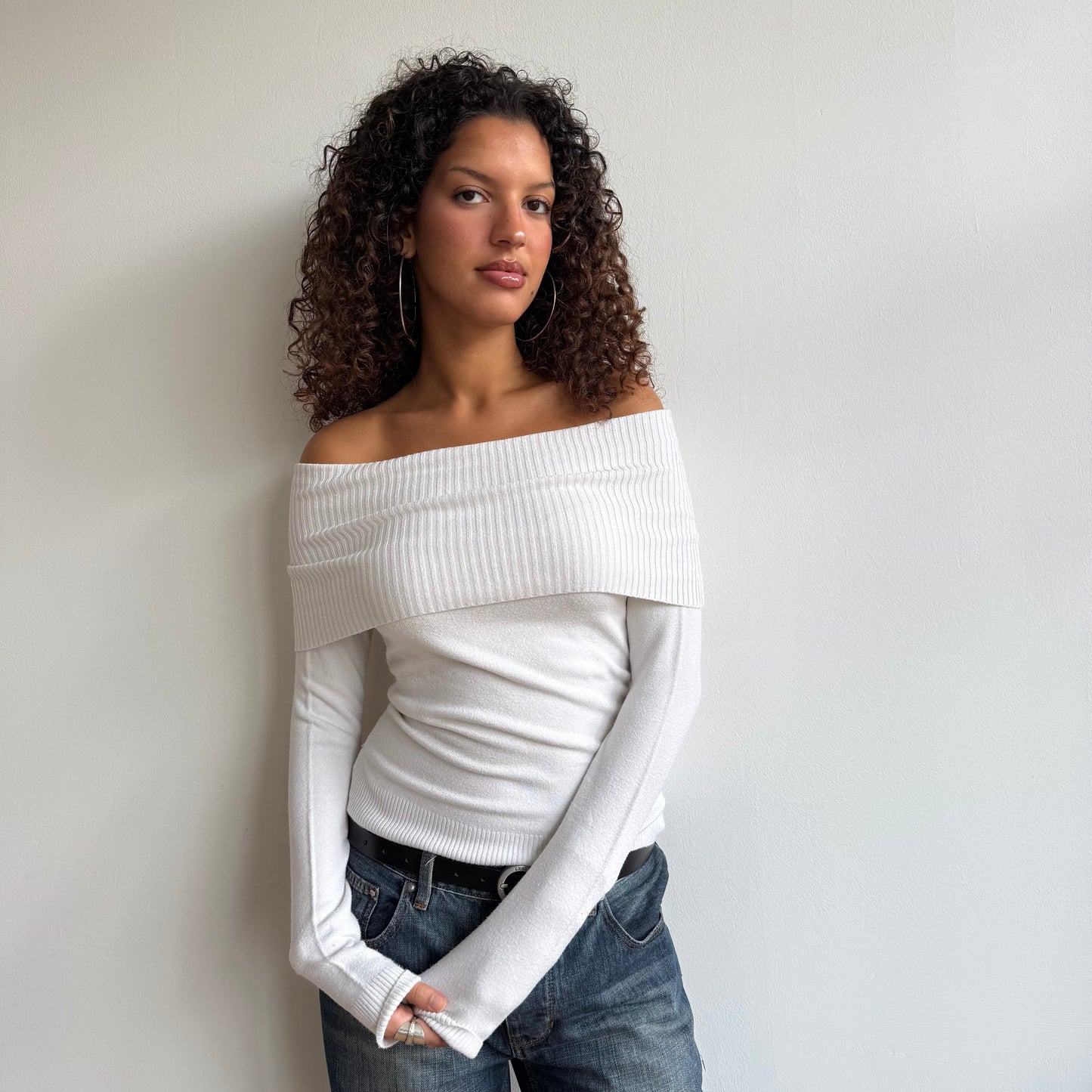 White Bardot knit jumper - Size S/M